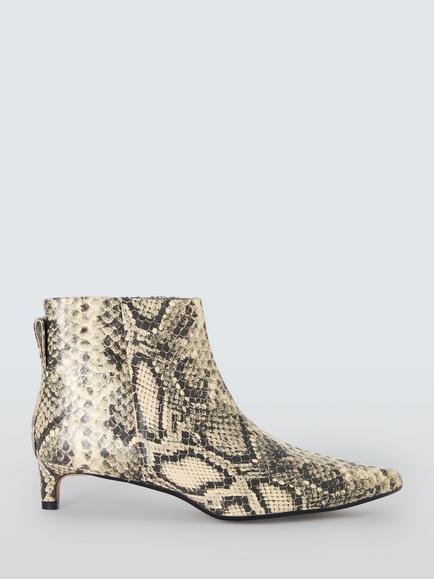 John Lewis Ophelia Leather Snake Print Kitten Heel Dressy Shoe Boots, Ecru/Grey, Ecru/Grey