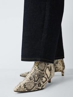 John Lewis Ophelia Leather Snake Print Kitten Heel Dressy Shoe Boots, Ecru/Grey - view 2, Ecru/Grey