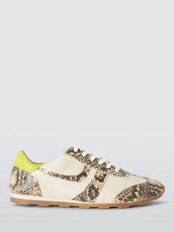 John Lewis France Snake Print Leather Sporty Runner Trainers, Ecru/Multi, Ecru/Multi