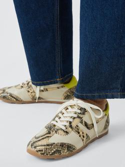 John Lewis France Snake Print Leather Sporty Runner Trainers, Ecru/Multi - view 2, Ecru/Multi