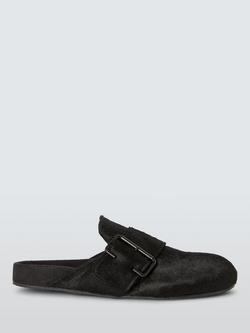 John Lewis Gorgeous Leather Buckle Footbed Mule Sandals, Black, Black