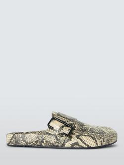 John Lewis Gorgeous Snake Print Leather Buckle Footbed Mule Sandals, Ecru/Grey, Ecru/Grey