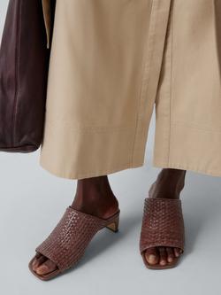 John Lewis Maria Woven Leather Block Heel Mule Sandals, Chocolate - view 2, Chocolate