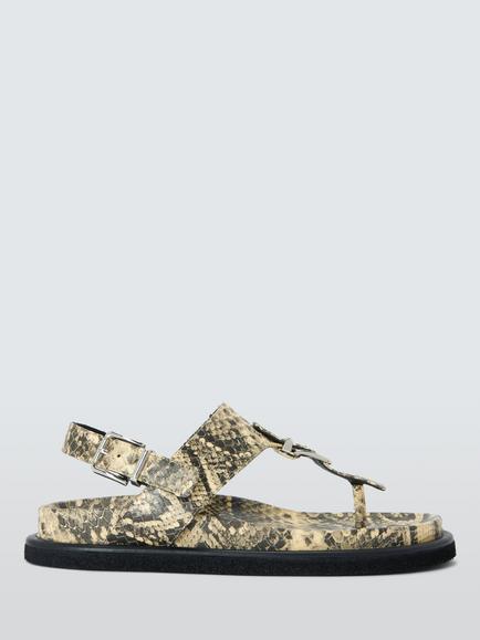 John Lewis Lover Snake Print Leather Thong Sandals, Cream/Multi, Cream/Multi