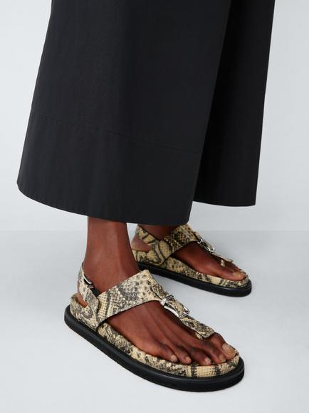 John Lewis Lover Snake Print Leather Thong Sandals, Cream/Multi - view 2, Cream/Multi