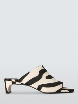 John Lewis Maria Zebra Print Leather Block Heel Mule Sandals, White/Black, White/Black