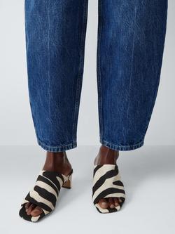 John Lewis Maria Zebra Print Leather Block Heel Mule Sandals, White/Black - view 2, White/Black