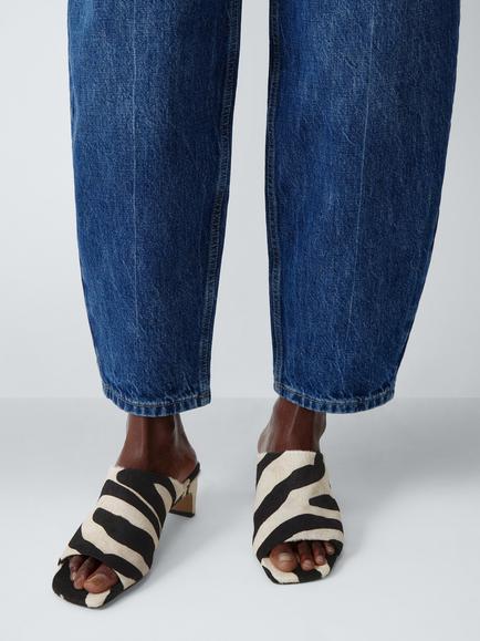 John Lewis Maria Zebra Print Leather Block Heel Mule Sandals, White/Black - view 2, White/Black