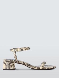 John Lewis Midnight Snake Print Leather Block Heel Dressy Sandals, Ecru/Grey, Ecru/Grey