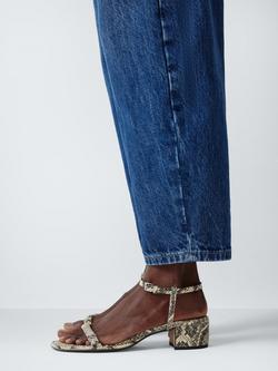 John Lewis Midnight Snake Print Leather Block Heel Dressy Sandals, Ecru/Grey - view 2, Ecru/Grey