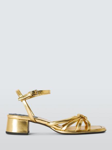 John Lewis Missy Leather Block Heel Dressy Sandals, Gold, Gold