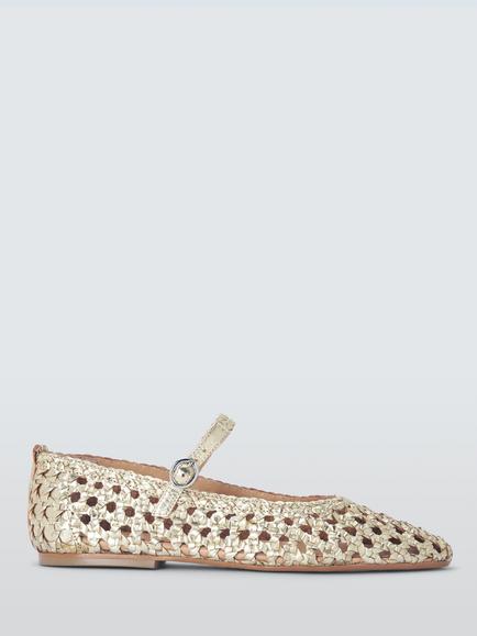 John Lewis Hollies Woven Leather Ballet Flats, Pale Gold