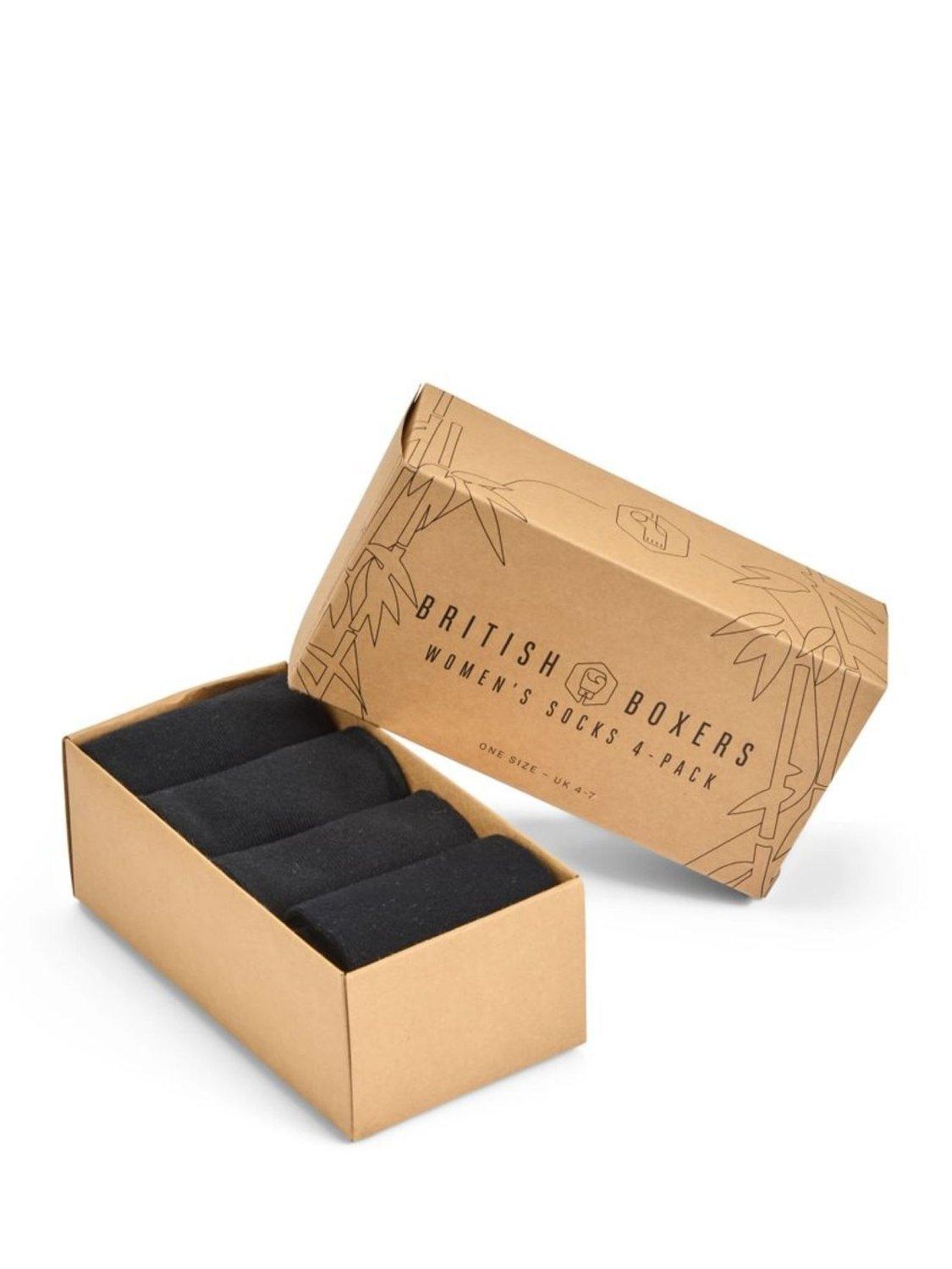 Product image 1 of 2, which shows British Boxers Stripe Ankle Socks, Pack of 4, Black, One Size