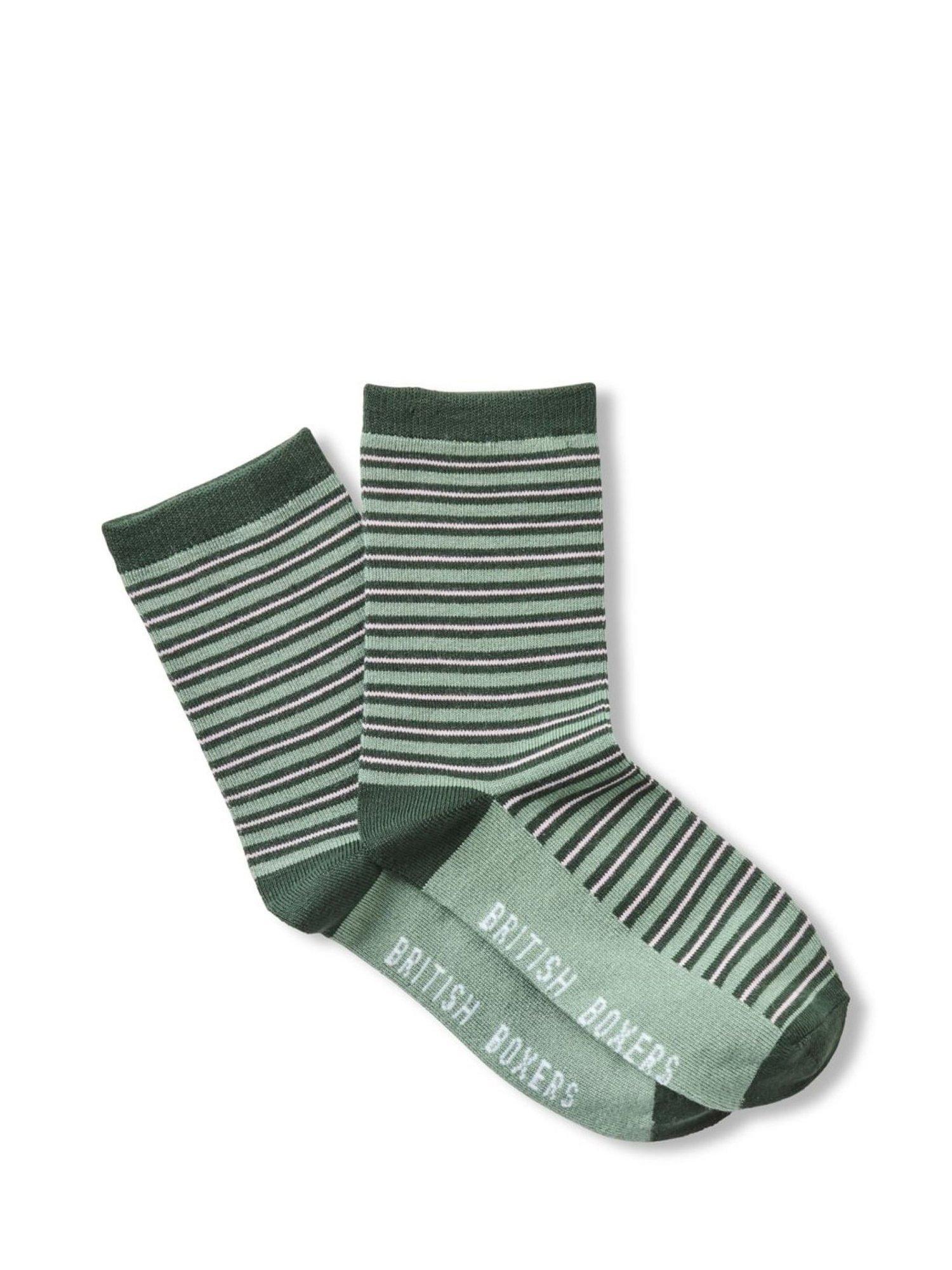 Product image 3 of 5, which shows British Boxers Stripe Ankle Socks, Pack of 4, Juniper, One Size