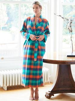 British Boxers Check Brushed Cotton Dressing Gown, Acorn Squash