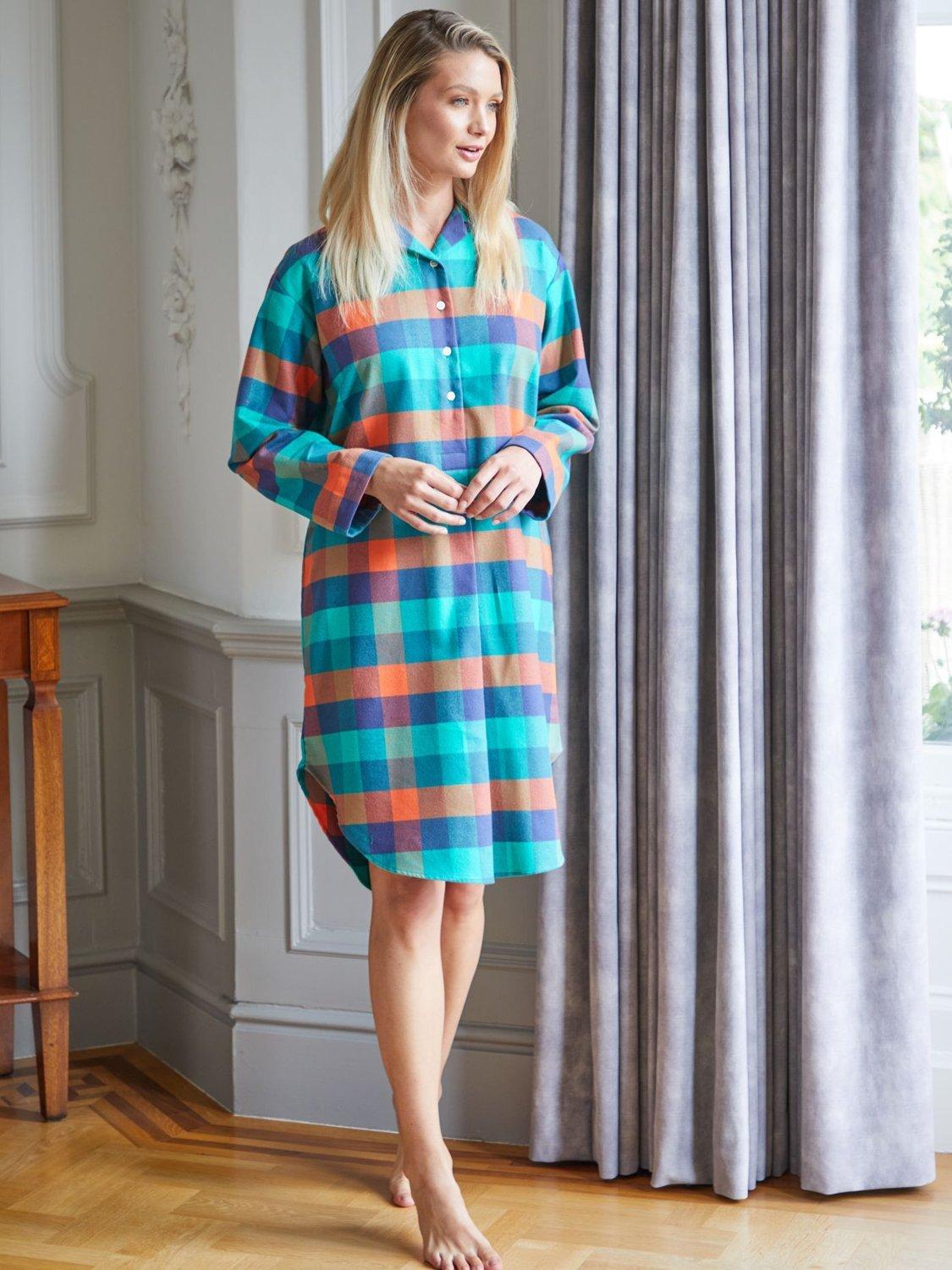 Product image 1 of 3, which shows British Boxers Check Brushed Cotton Nightshirt, Acorn Squash, XS