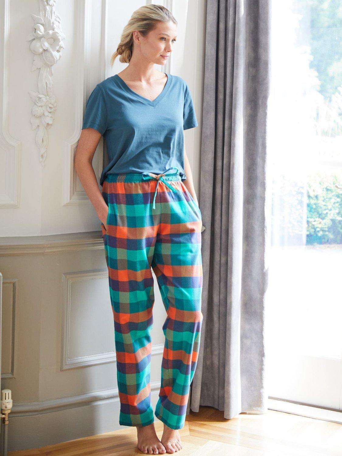 Product image 2 of 5, which shows British Boxers Check Brushed Cotton Pyjama Trousers, Acorn Squash, XS