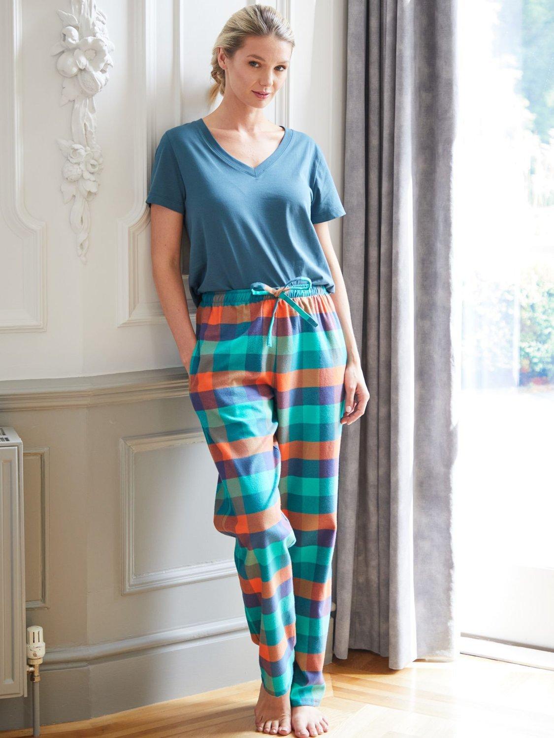 Product image 4 of 5, which shows British Boxers Check Brushed Cotton Pyjama Trousers, Acorn Squash, XS