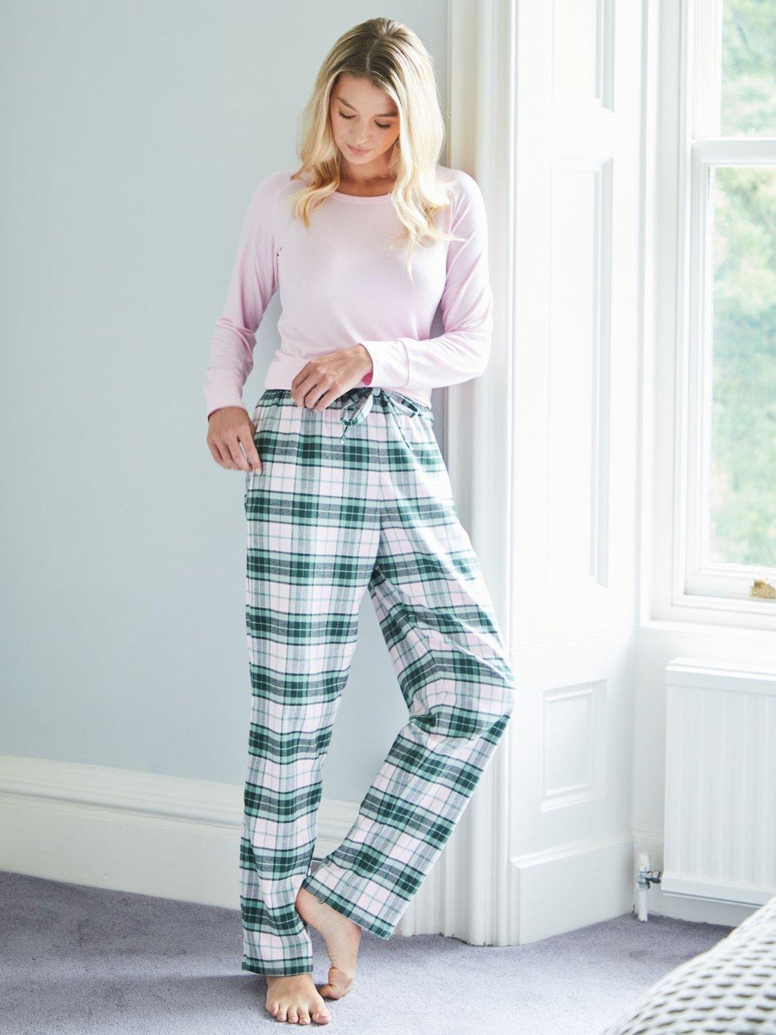 Product image 2 of 5, which shows British Boxers Tartan Brushed Cotton Pyjama Trousers, Burnet Rose, XS