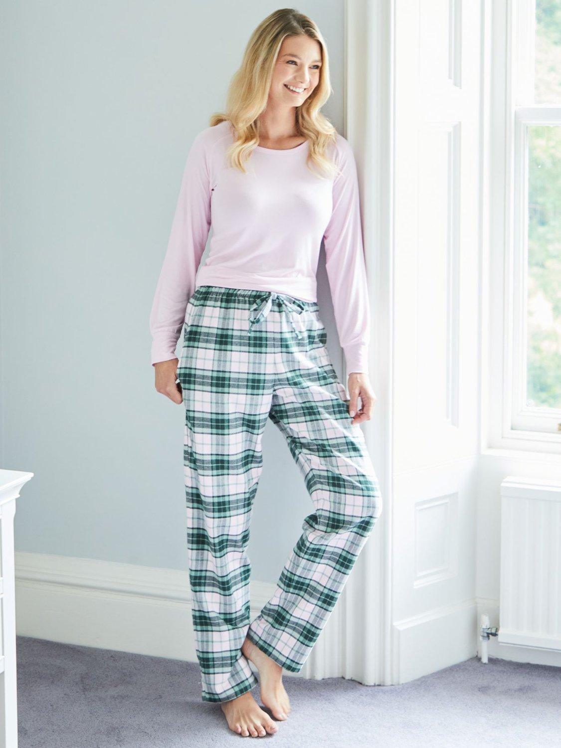 Product image 4 of 5, which shows British Boxers Tartan Brushed Cotton Pyjama Trousers, Burnet Rose, XS