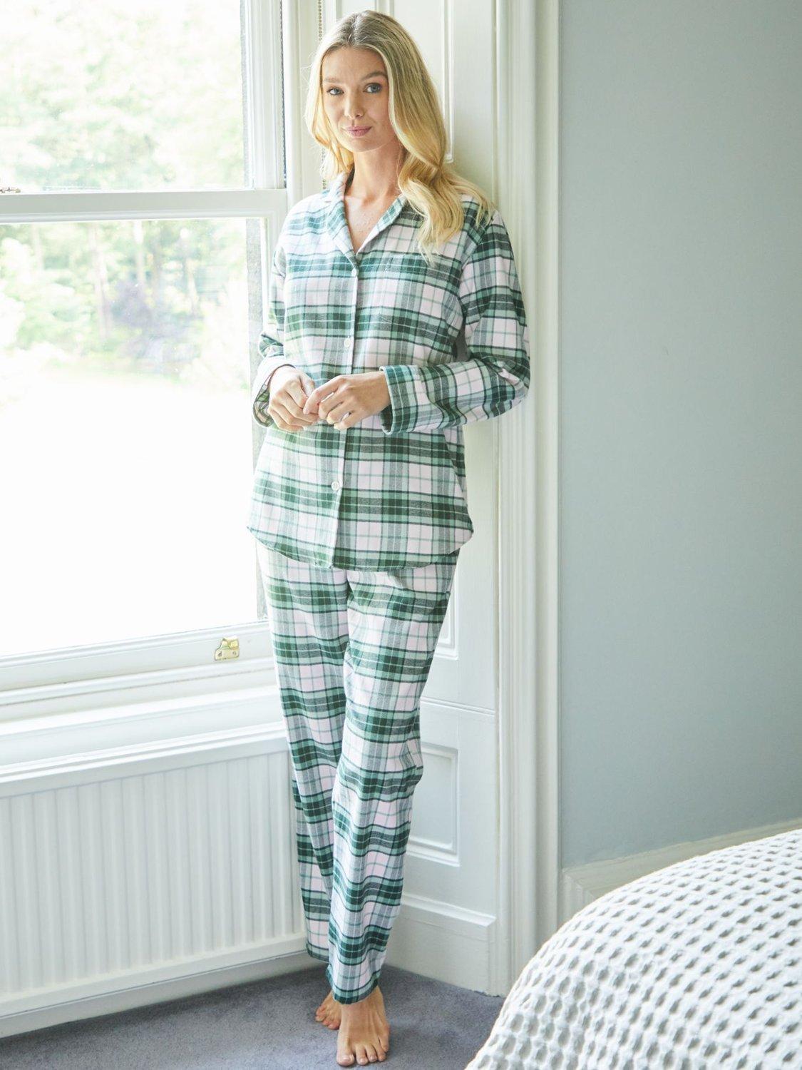 Product image 1 of 4, which shows British Boxers Tartan Brushed Cotton Pyjama Set, Burnet Rose, M