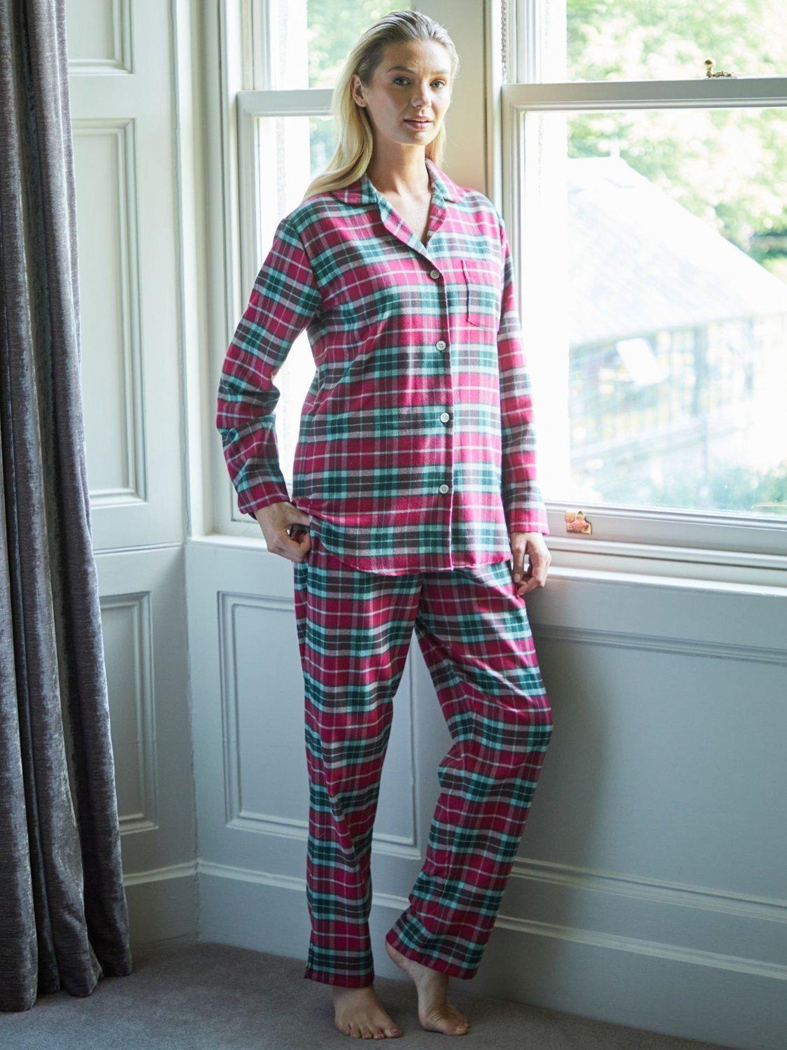 Product image 1 of 4, which shows British Boxers Tartan Brushed Cotton Pyjama Set, Gaia, XS
