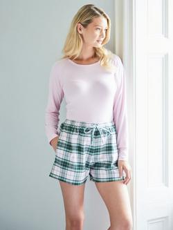 British Boxers Check Brushed Cotton Pyjama Shorts, Burnet Rose