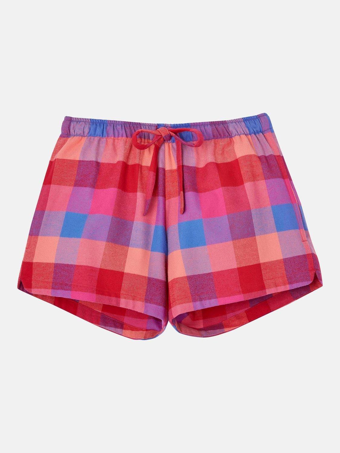 Product image 3 of 3, which shows British Boxers Check Brushed Cotton Pyjama Shorts, Coral, XS