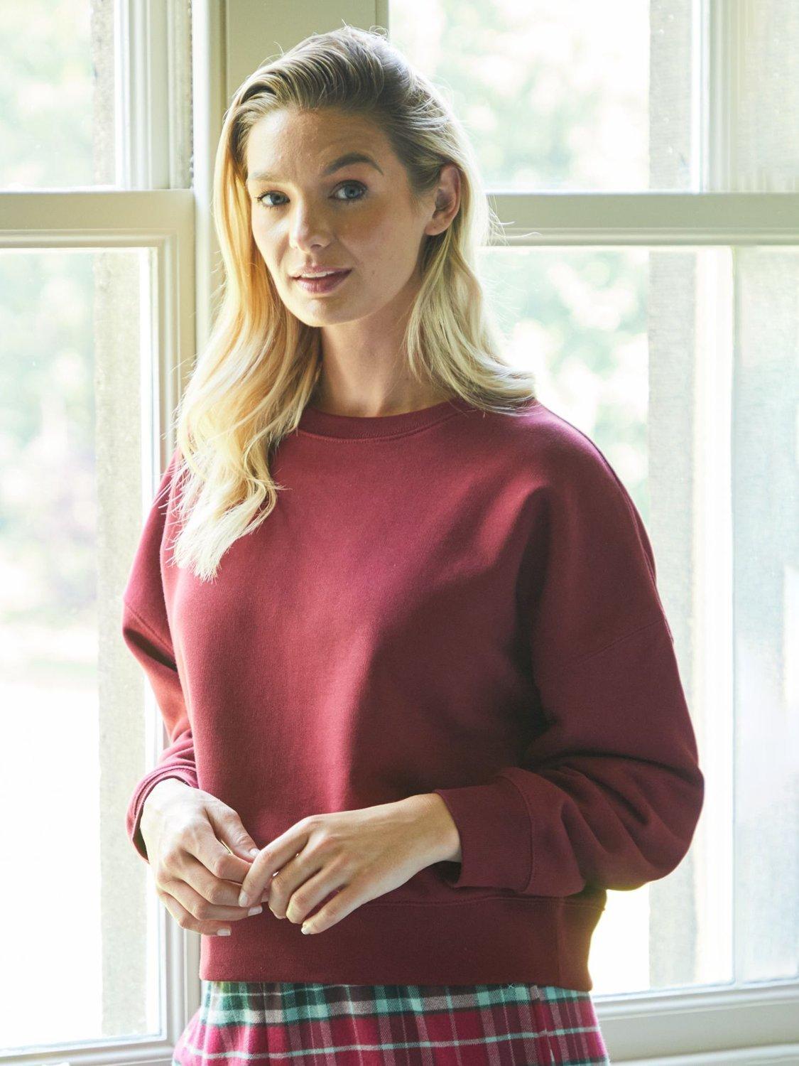 Product image 1 of 3, which shows British Boxers Crew Neck Lounge Sweatshirt, Burgundy, XS