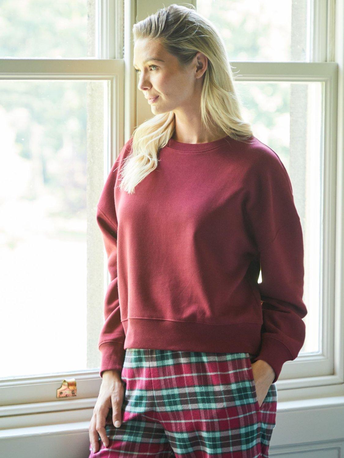 Product image 2 of 3, which shows British Boxers Crew Neck Lounge Sweatshirt, Burgundy, XS