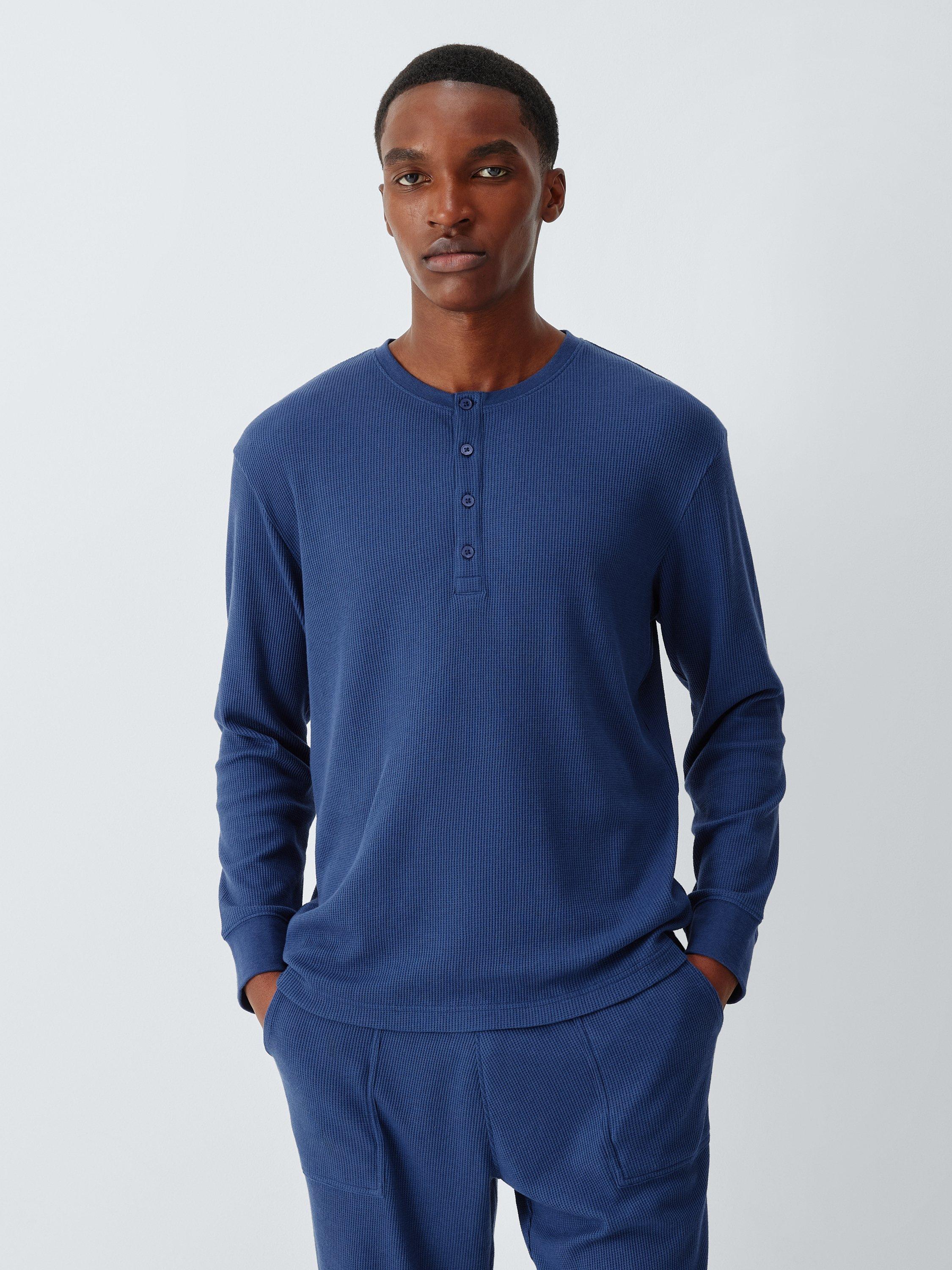 Product image 1 of 6, which shows John Lewis Waffle Henley Top, Blue Navy, S