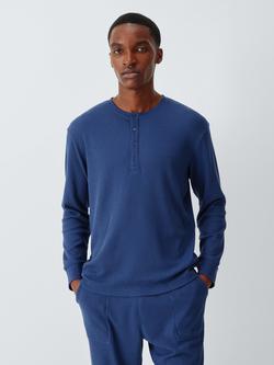 John Lewis Waffle Henley Top, Blue Navy, Blue Navy