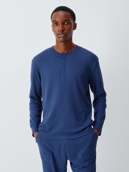 John Lewis Waffle Henley Top, Blue Navy, Blue Navy