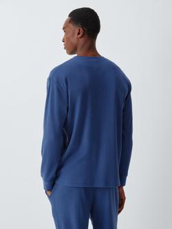 John Lewis Waffle Henley Top, Blue Navy - view 2, Blue Navy