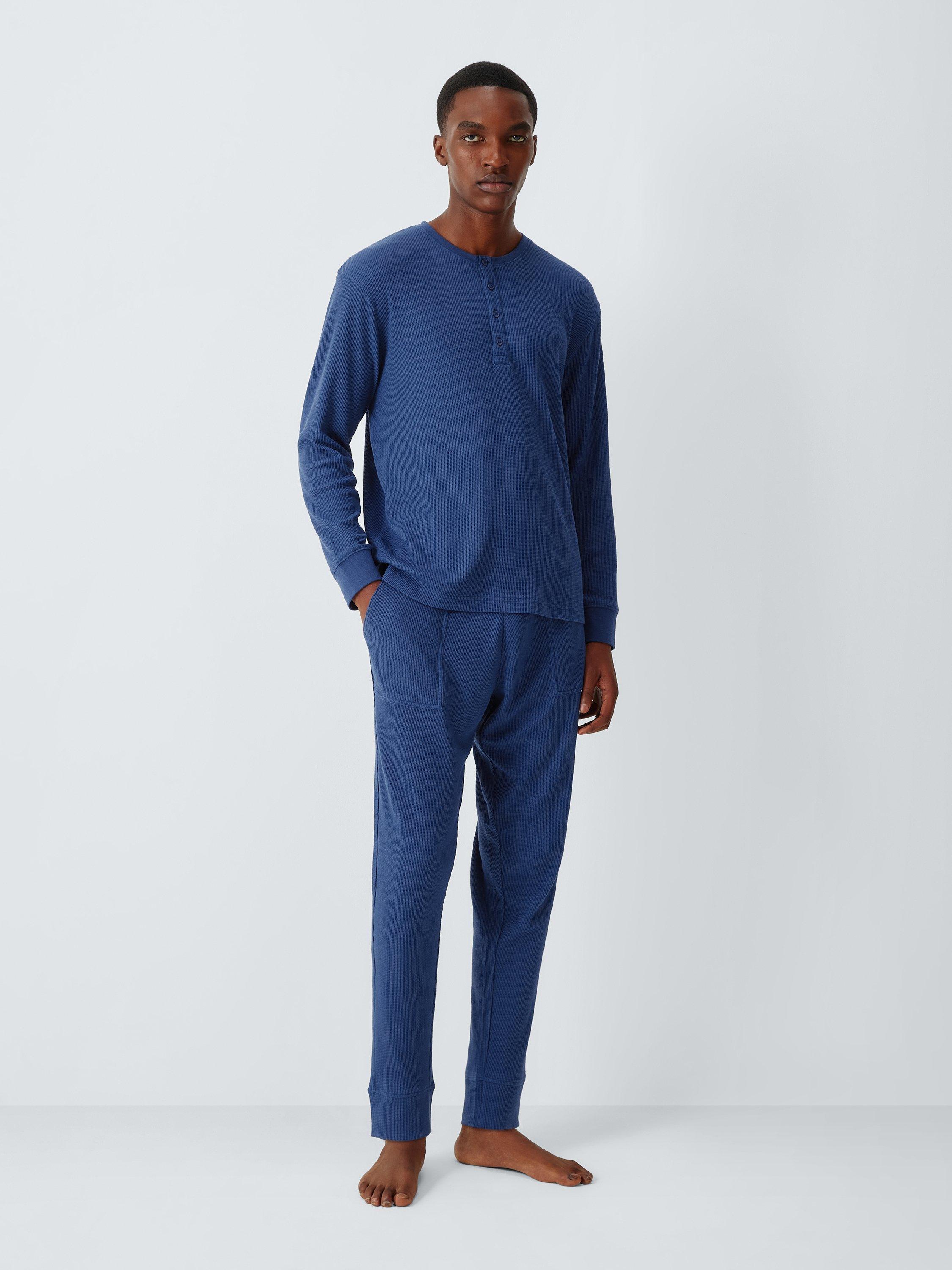 Product image 3 of 6, which shows John Lewis Waffle Henley Top, Blue Navy, S