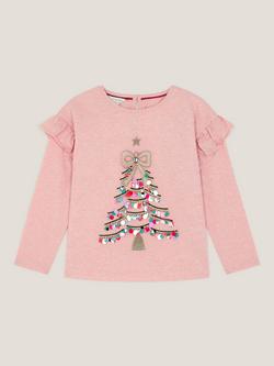 Monsoon Kids' Cotton Sequin Christmas Tree T-Shirt, Pink - view 2, Pink