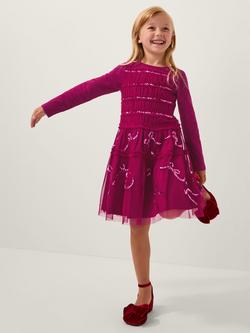 Monsoon Kids' Bow Embellished Jersey Tulle Dress, Red, Red