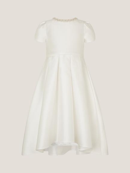Monsoon Kids' Isabella Short Sleeve Pearl Embellished Dress, Ivory, Ivory