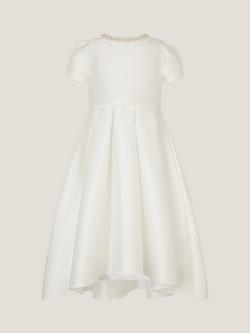 Monsoon Kids' Isabella Short Sleeve Pearl Embellished Dress, Ivory - view 2, Ivory