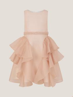 Monsoon Kids' Joanie Organza Ruffle Party Dress, Pink - view 2, Pink