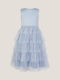 Monsoon Kids' Tulle Sleeveless Ruffle Tier Dress, Blue - view 2, Blue