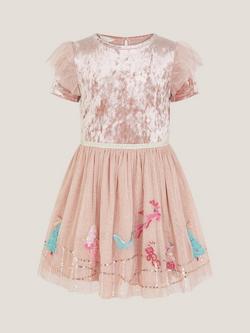 Monsoon Kids' Christmas Scene Velvet Disco Dress, Pink - view 2, Pink