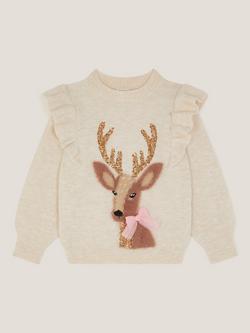 Monsoon Kids' Christmas Deer Knit Jumper, Cream, Cream