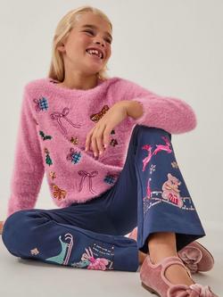 Monsoon Kids' Embellished Fuzzy Christmas Jumper, Pink, Pink
