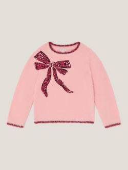 Monsoon Kids' Sequin Bow Fuzzy Jumper, Pink - view 2, Pink