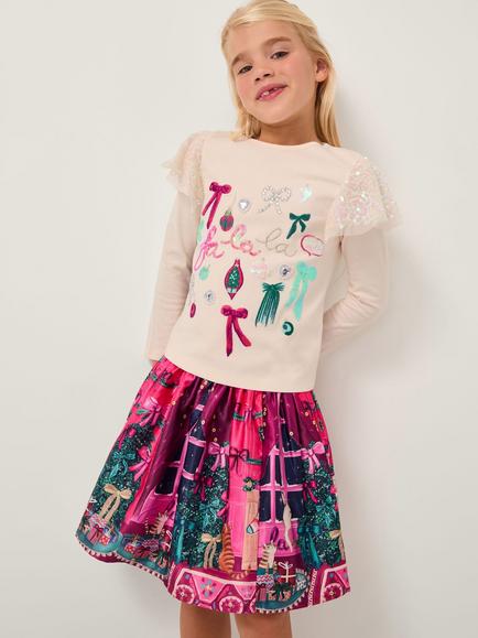 Monsoon Kids' Christmas Skirt, Pink, Pink