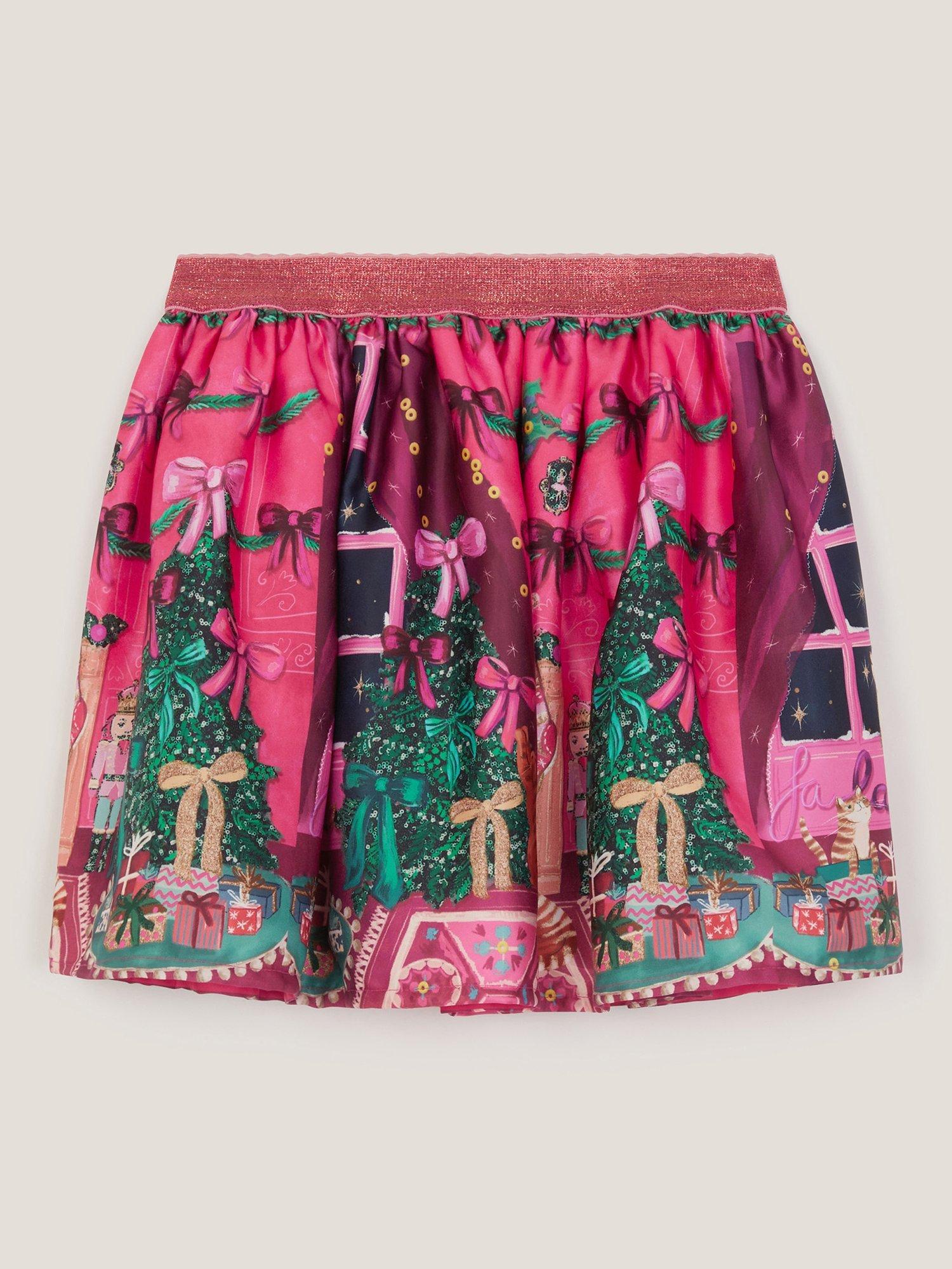Product image 2 of 4, which shows Monsoon Kids' Christmas Skirt, Pink, 3-4 years