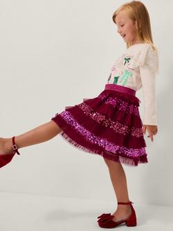 Monsoon Kids' Sequin Ruffle Disco Skirt, Red, Red