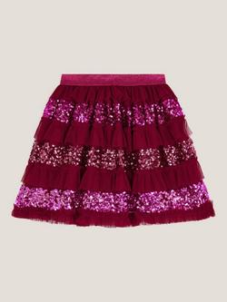 Monsoon Kids' Sequin Ruffle Disco Skirt, Red - view 2, Red