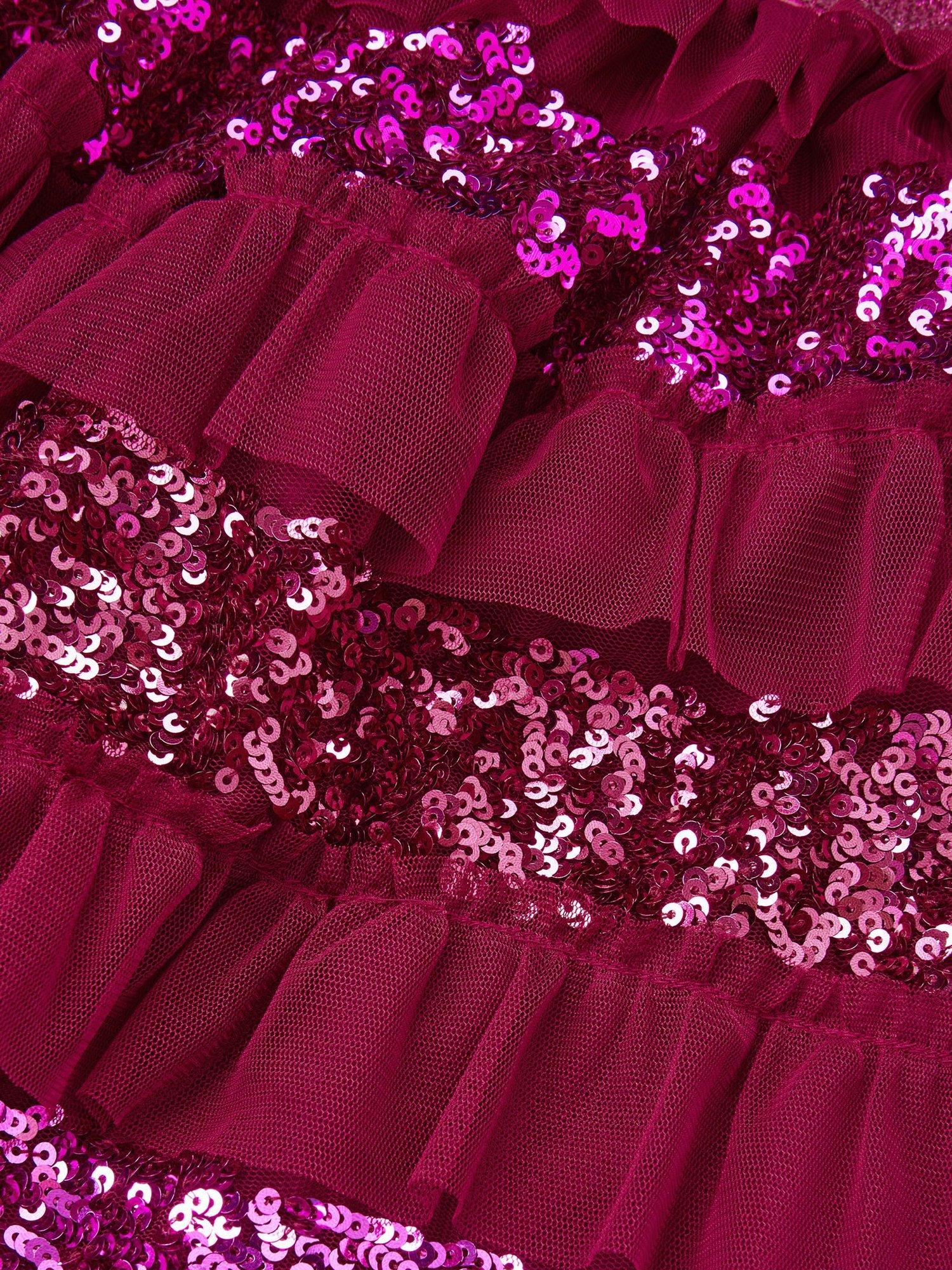 Product image 4 of 4, which shows Monsoon Kids' Sequin Ruffle Disco Skirt, Red, 3-4 years